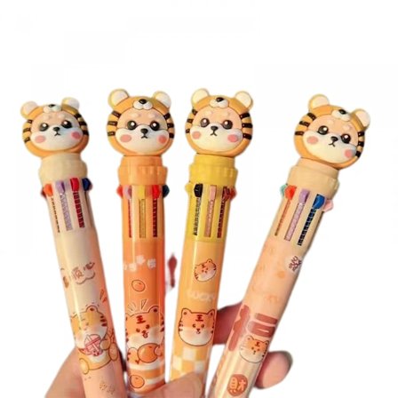 Indtrækkelig kuglepen 10-i-1 flerfarvet tegneserie kuglepenne 0,5 mm flydende blækpenne til kontorartikler