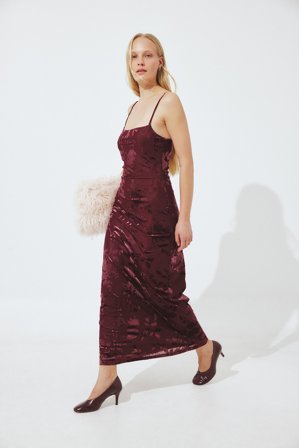 NA-KD Floral Print Maxi Dress - Festkjoler - Burgundy - XS