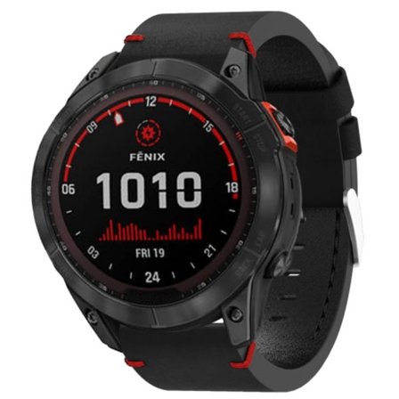 För Garmin Fenix ​​7X Solar 26mm lädersutur stålspänne watch