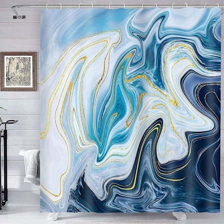 Blå Marmor Abstrakt Vattentät Duschdraperi Abstrakt Konst Mönster Bad Gardiner 180 x 180cm Tvättbar Dekorativ Badrumstillbehör med 12 Krokar