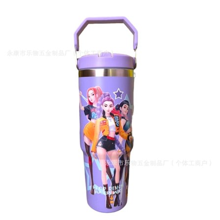 K-Pop Demon Hunters 900ml Vattenflaska | Läcksäker Mugg med Stor Kapacitet *Lila* Lila