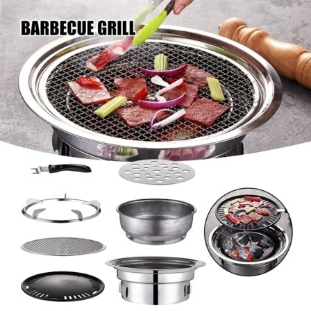 [NT] BBQ Kolgrill Bärbar Koreansk Hushållsgrill Rund Kolgrill Campinggrill Spis för Utomhusbruk Inomhus