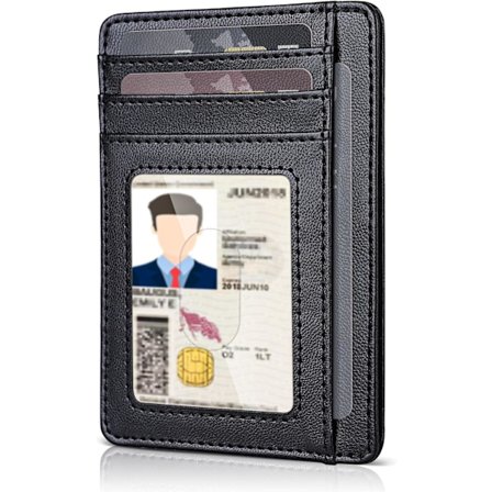 Mænds Kort Holder Tegnebog, Slank Kreditkort Tegnebøger, Minimalistisk, RFID Blokering, 1 ID Vindue, Holder op til 8 Kort, Sort