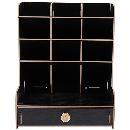 Svart multifunksjonell tre 13 rutenett skrivebords kosmetisk børsteholder blyant oppbevaringsboks kosmetisk børste displaystativ