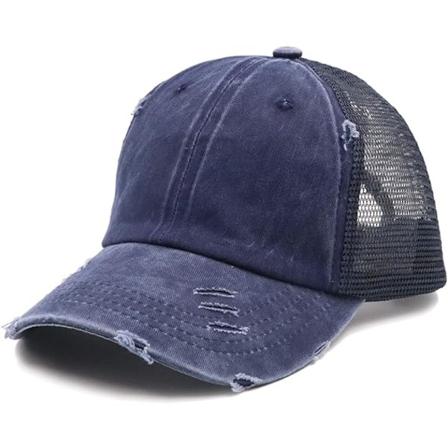 Hög hästsvans keps för kvinnor, stökig bullhatt, nödställd baseballkeps, okonstruerad tvättad pappahatt, flickor Trucker ponnykepsar