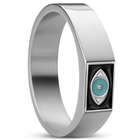 Evil Eye | Silverfärgad Fyrkantig Signetring för män - Klackringar