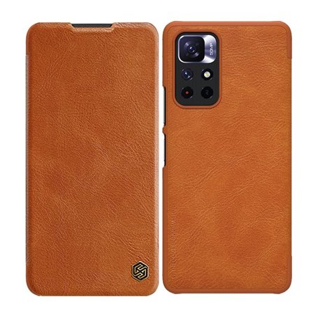 Nillkin Qin Case for Xiaomi Redmi Note 11T/11S/11/Poco M4 Pro 5G - Brown Flip Holster Cover