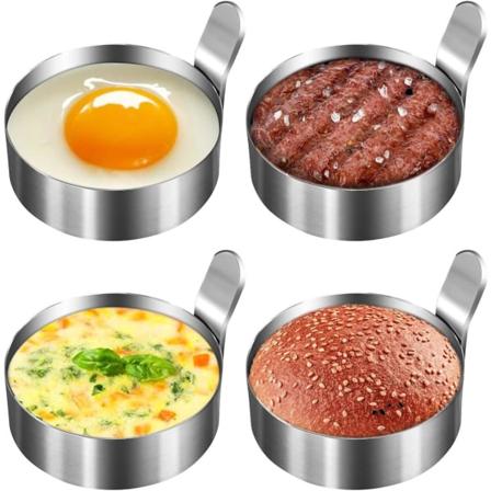 Sett med 4 eggringer i rustfritt stål 7,5 cm eggformet form