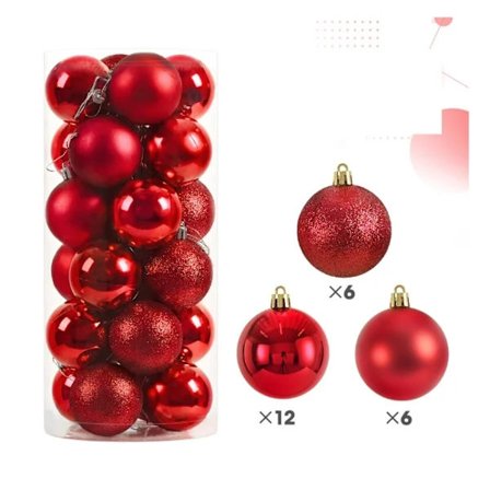 /EA/Røde julekugler i plast, 4 cm, 24 stk.