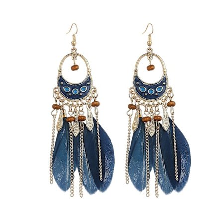 Ørepynt for kvinner med falske fjær, bohemisk frynser, lange dråper, hengende ørepyntsett med drømmefangerdesign for kvinner og jenter A107-926