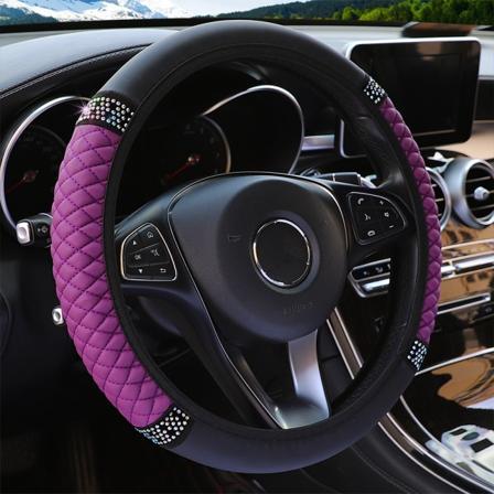 Bling mjukt läder cover, färgglada rhinestones auto rattskydd PURPLE
