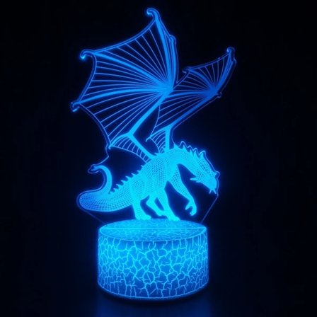 3D drake lampa nattlampa 3D illusionslampa 16 färger ändras med fjärrkontroll --- drake B