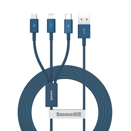 Baseus Superior 3in1 USB-kabel - Lightning / USB Type C / micro USB 3,5 A 1,5 m blå (CAMLTYS-03)