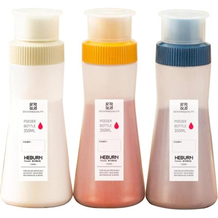 Muovista valmistettu jauhesirotin kannella, tasainen purkausaukko, kaakaojauheelle, kanelille, tomusokerille, suklaakahville (11,8oz*3kpl)