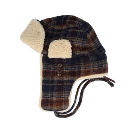 Stetson - Multi trapper Beanie - Bomber Wool Check Navy/Beige/Burned Orange Trapper @ Hatstore