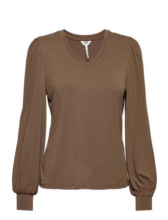 Objannie L/S V-Neck Top Brown Object