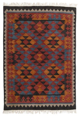 Tapis De Laine Kelim Isparta Rouge Rouille/Bleu Petit Oeko-Tex