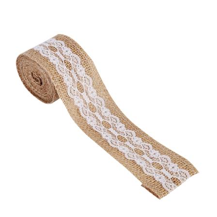 Luonnollinen Jute-Burlap-Nauha Valkoisella Pitsillä, Rustiikkinen Tyyli Hääjuhliin ja Käsitöihin #5