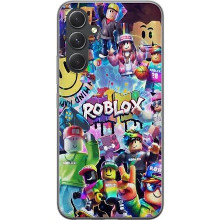 Kompatibelt Mobildeksel til Samsung Galaxy S24 Stor fargerik Roblox-verden med mange karakterer, energifull spillillustrasjon perfekt for barnerom og