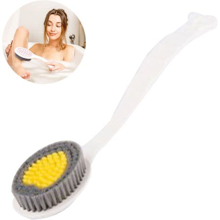 Børste til rygskrubning med bløde børster, multifunktionelt design, langskaftet silikonebørste til ryggen, langskaftet rundt hul til ophængning