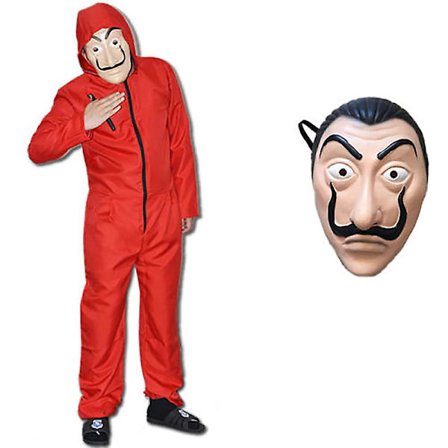 Salvador Dali La Casa De Papel Kostym Money Heist Jumpsuit Mask Party Cosplay Performance Outfit