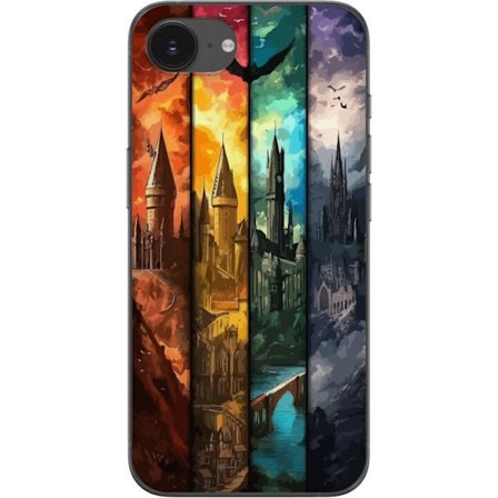 Kompatibel Mobilcover til Apple Apple iPhone 16e Fire magiske slotte i forskellige elementfarver, episk fantasykunst med ild vand luft og mørke i det