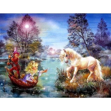 Diamond Painting 5d Diy Diamant Målning Liten Flicka Och Enhörni 50x70cm