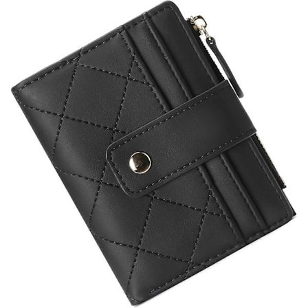 Liten lommebok for kvinner, kortholder i skinn, bifold kompakt lommebok med glidelås og myntlomme