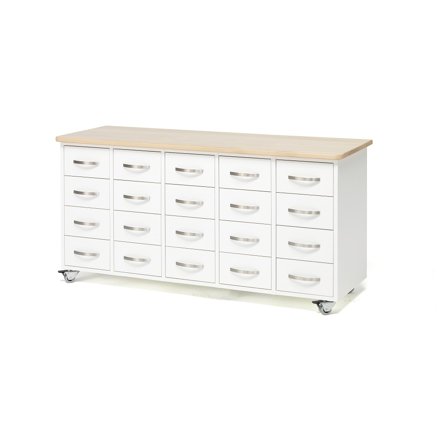 Mobile Kaufmannskommode, 20 Schubladen, Bügelgriff, weiß