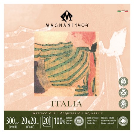 Magnani Akvarelliilehtiö Italia 100% Puuvilla 300g Fine Grain 20x20cm 20 Sheet