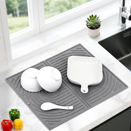 Silikone Opvaskemåtte, Ekstra Stor Køkkenvask Afløbsbakke med Hurtigtørrende & Varmebestandig Skridsikker Overflade til Bordplade, Dr