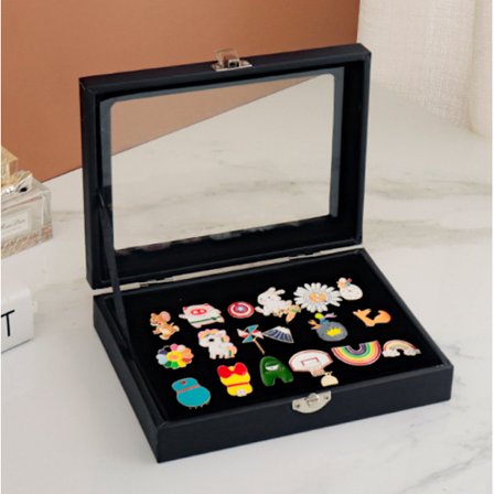Pin Box Skab Broche Samling Display Case med Klar Vindue Badges Display Box, Hard Rock, Samleobjekter Pin Badges og Medaljer - Sort