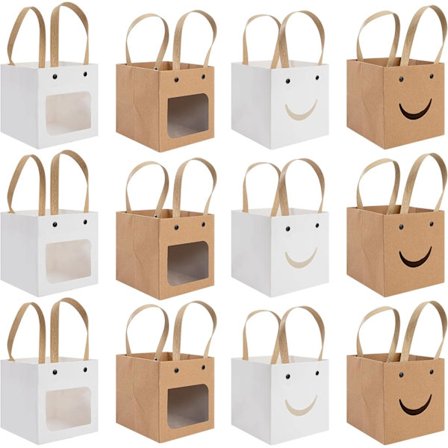 Kraftpapir gaveesker, 12 stk søte festfavoritter Kreativ kake godteriboks med displayvindu for bryllup bursdag jubileum babyshower, 12x12cm