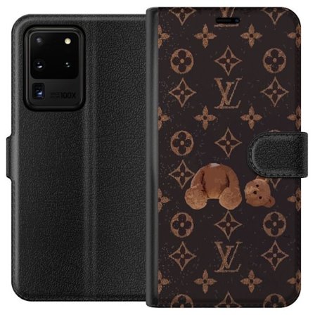 Kompatibel Tegnebogsetui til Samsung Samsung Galaxy S20 Ultra Luksuriøst monogrammønster med knust bamse i mørk modeæstetik