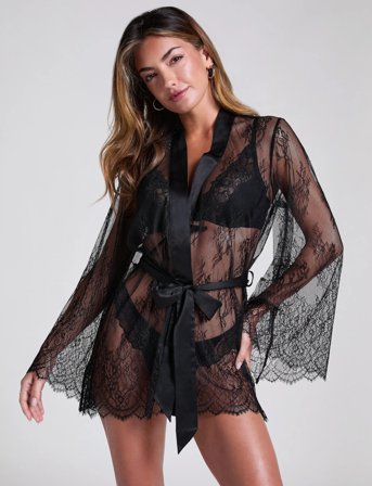 Hunkemöller Kimono Allover Lace - Black - XL/XXL