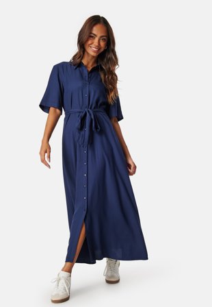 Happy Holly Viscose Belted Shirt Dress Dark blue 52/54