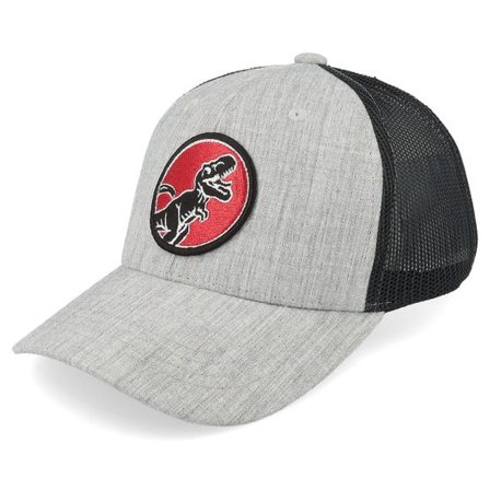 Kiddo Cap - Grå trucker Keps - Kids T-rex Red Round Patch Heather Grey/Black Trucker @ Hatstore