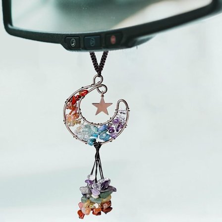 7 Chakra Stones Decor Krystall Hængende Ornamenter Dekor Rund Form Spirituel Wichy Room Soveværelse Væg Dekor Boho Hippie