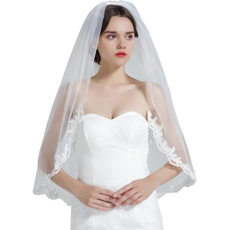 Brude Slør 1 Lag Enkelt Elfenben Hvid Med Metal Kam Sh