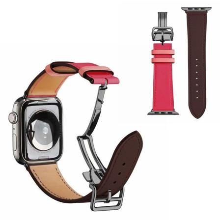 ægte læder sort spænde rem til Apple Watch Series 6 / 5 40mm - vinrød / Rose Red