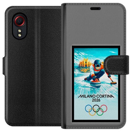 Yhteensopiva Lompakkokotelo Samsung Galaxy Xcover 5 Jääkiekkoilukuva, jossa pelaajat liikkuvat jäällä, Milano Cortina 2026, Milanin maamerkit ja olymp