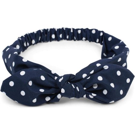 Hodebånd for kvinner med prikkete mønster, en myk sløyfe og en elastisk snor, hodebånd, pin-up, rockabilly, farge: Mørkeblå