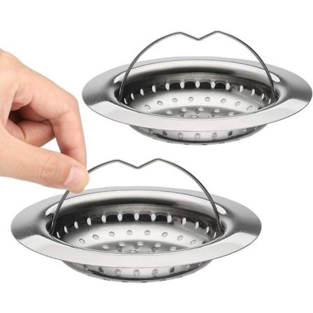 2-pack Sink Strainer with Handle, Stainless Steel Sink Basket Strainer with Handle, Kitchen Sink Strainer, 110mm Diameter Easy to Clean