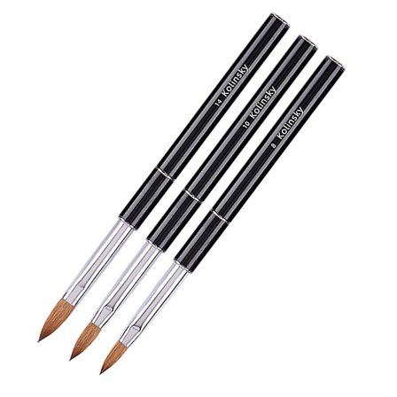 Kolinsky 3d Akryl Nagelborste för Naglar Konst Målningsborste Penna Set Svart Metall Nagel Extensionsverktyg Borste