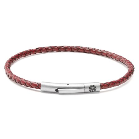 Collins | Bracciale in pelle intrecciata rossa da 3 mm per uomini - Bracciali in pelle