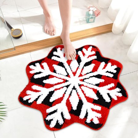 Jul Badrumsmatta Absorberande Snöflinga Badmatta Halkfri Röd Svart Pläd Duschmatta Dörrmatta Matta 60x60 cm