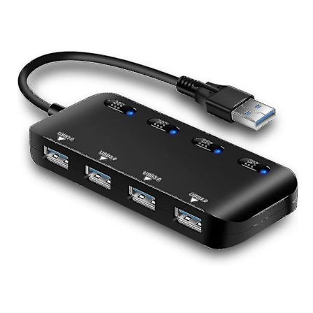 Usb 3.0 Hub Grenuttag Multi 4 Ultra Slim Flera Usb-portar med Individuella Strömbrytare Leds Svart YEMAESRE