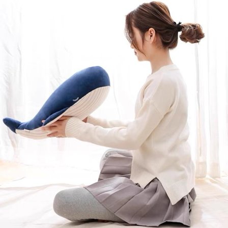 MUPI Val Gosedjur Plyschkudde 4 Storlekar Söt Mjuk Bomull Plyschkuddar Kawaii Blå Val Leksak Presenter till Flickor Blå, 25 cm)