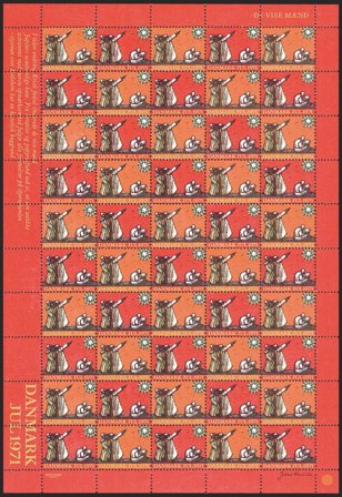 Danmark - Julemærkeark 1971 - Takket - Ufoldet