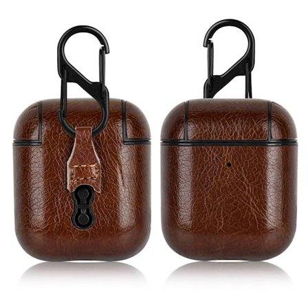 AirPods-etui, Icarer ægte læder [ultra-tyndt] bærbart stødsikkert beskyttende etui-cover med nøglering til Apple AirPods12-øretelefoner (synlig LED-